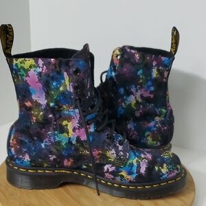 Dr. Martens 1460 Pascal Tutti Frutti Black Rainbow Splatter Combat Boots W 10